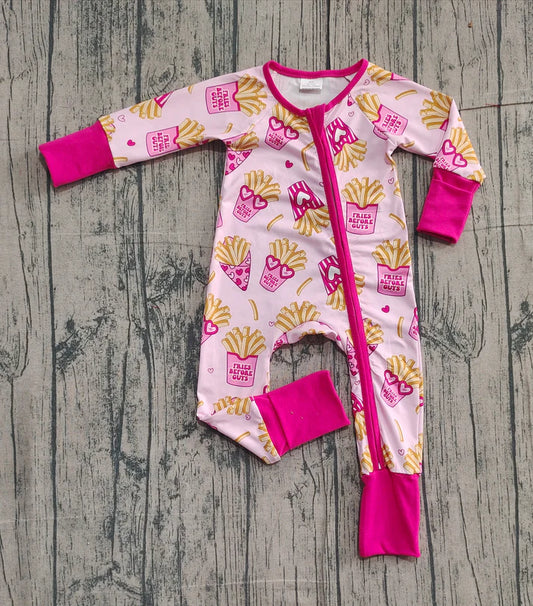 Baby Girls Hearts Chips Valentine Zipper Footie Rompers Preorder LR2843 11.17