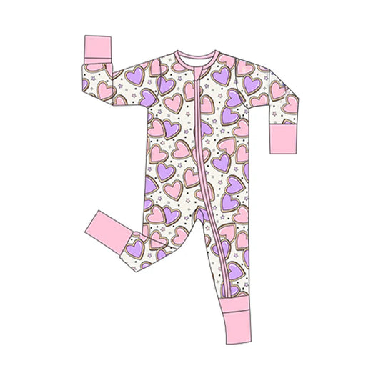 Baby Girls Hearts Stars Valentines Two Way Zip Convertible Rompers Preorder 11.28