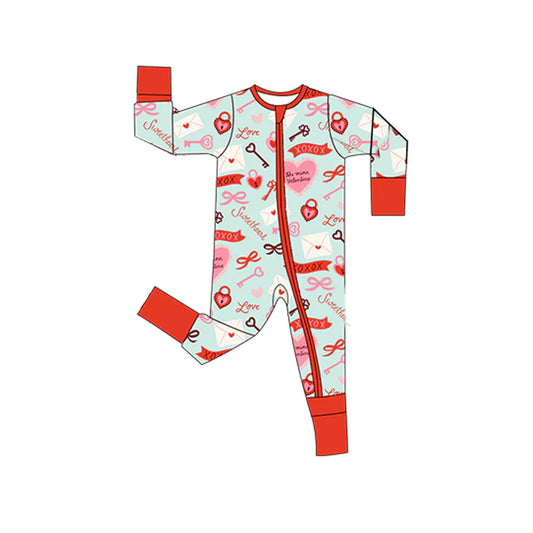 Baby Girls Heart Knee Letters Valentines Two Way Zip Convertible Rompers Preorder 11.28