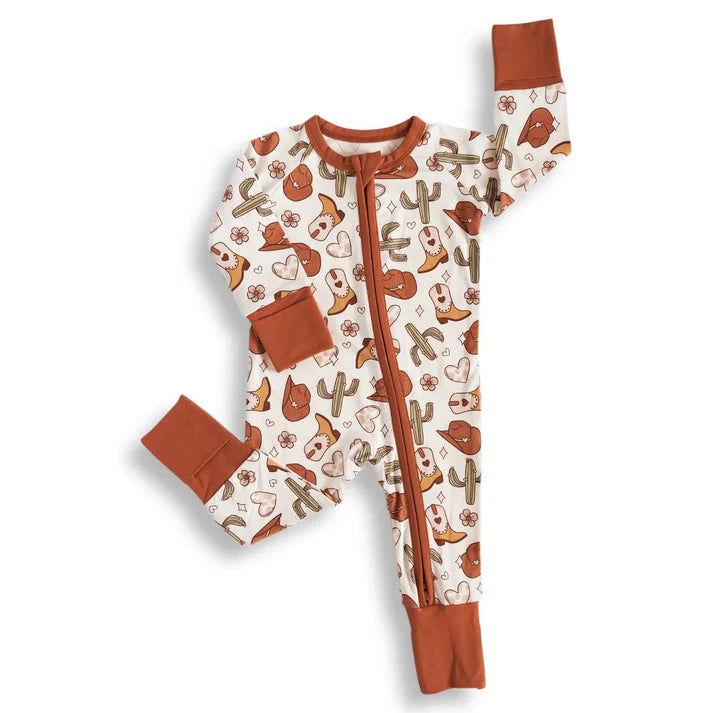 Baby Girls Cactus Boots Hearts Western Two Way Zip Convertible Rompers Preorder 11.28