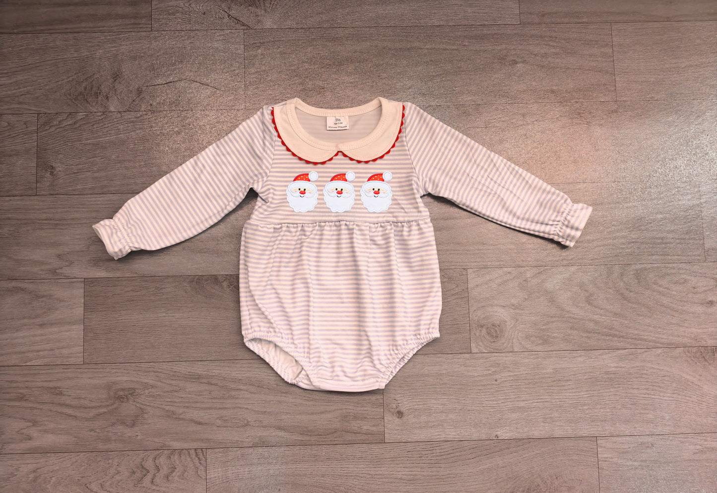 Baby Girls Rompers Embroidery Santa Blue Stripe Christmas Ruffle Rompers Preorder LR3136