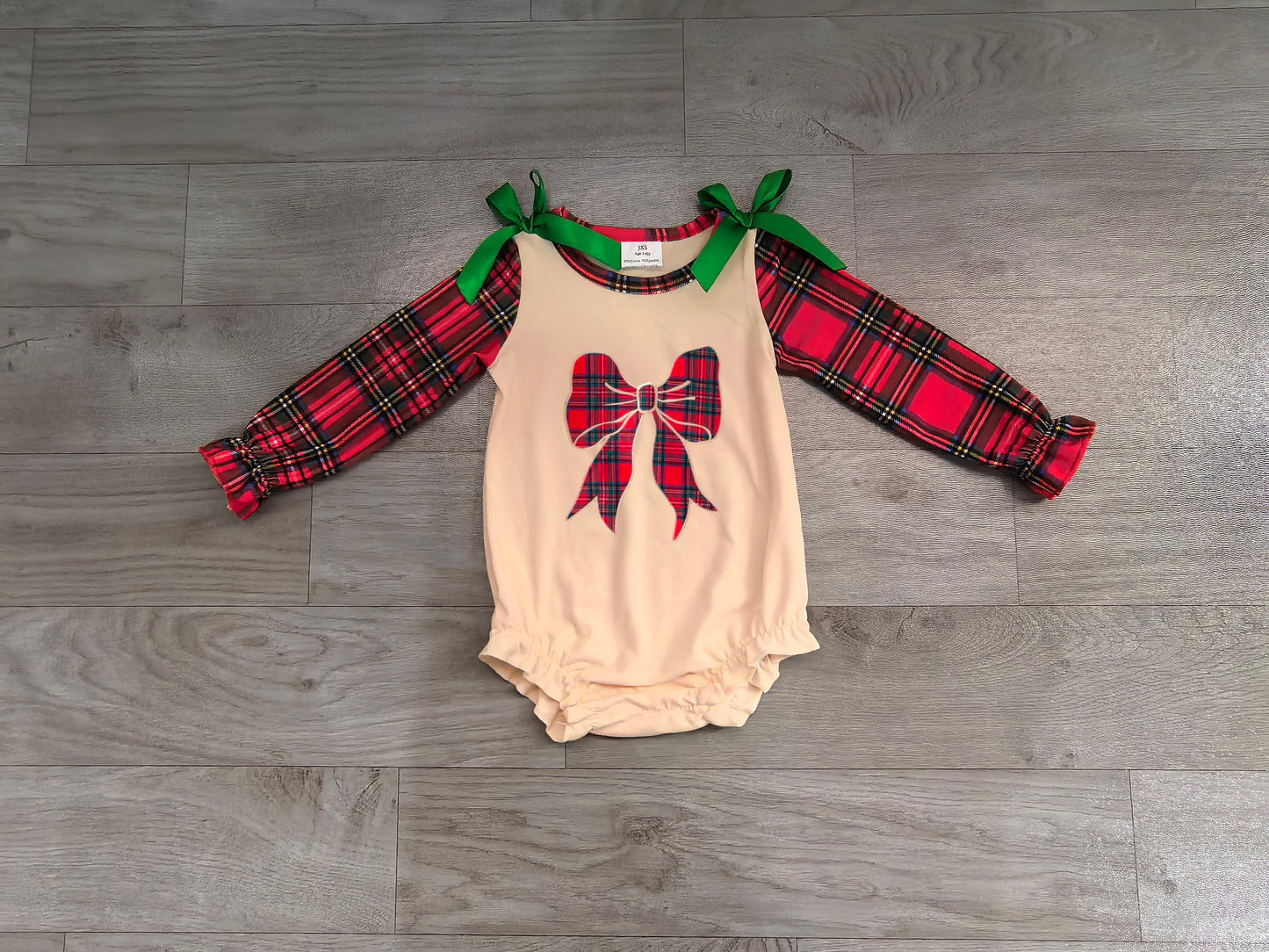 Baby Girls Rompers Embroidery Checked Bows Red Green Christmas Ruffle Rompers Preorder LR3163