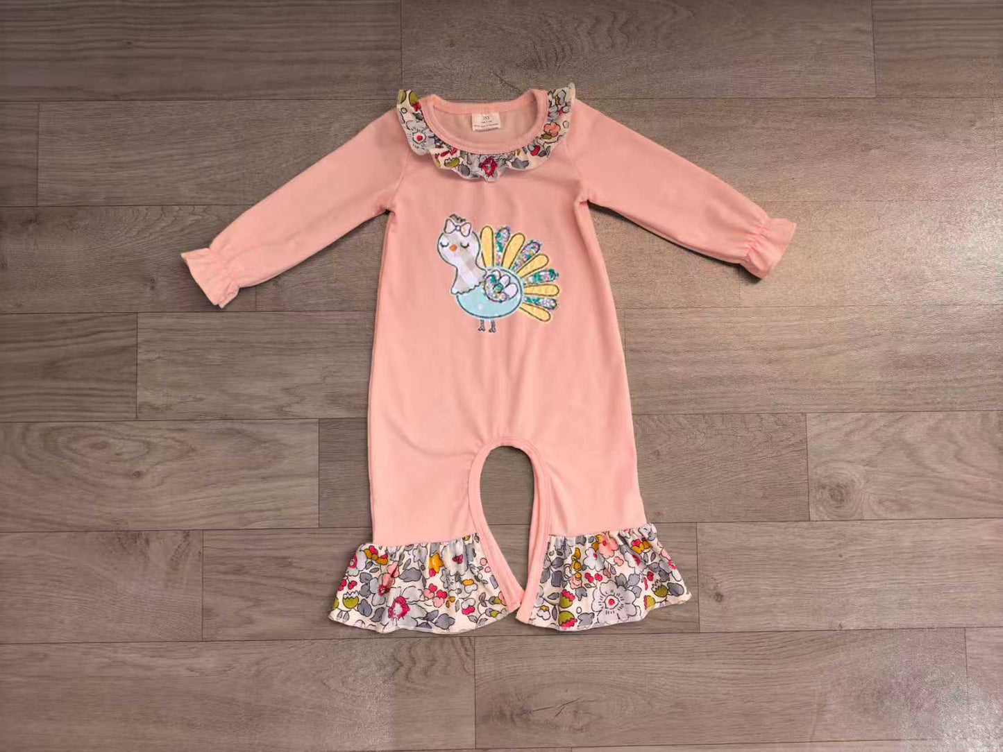Baby Girls Rompers Embroidery Flowers Turkey Thanksgivings Ruffle Pant Rompers Preorder LR3216
