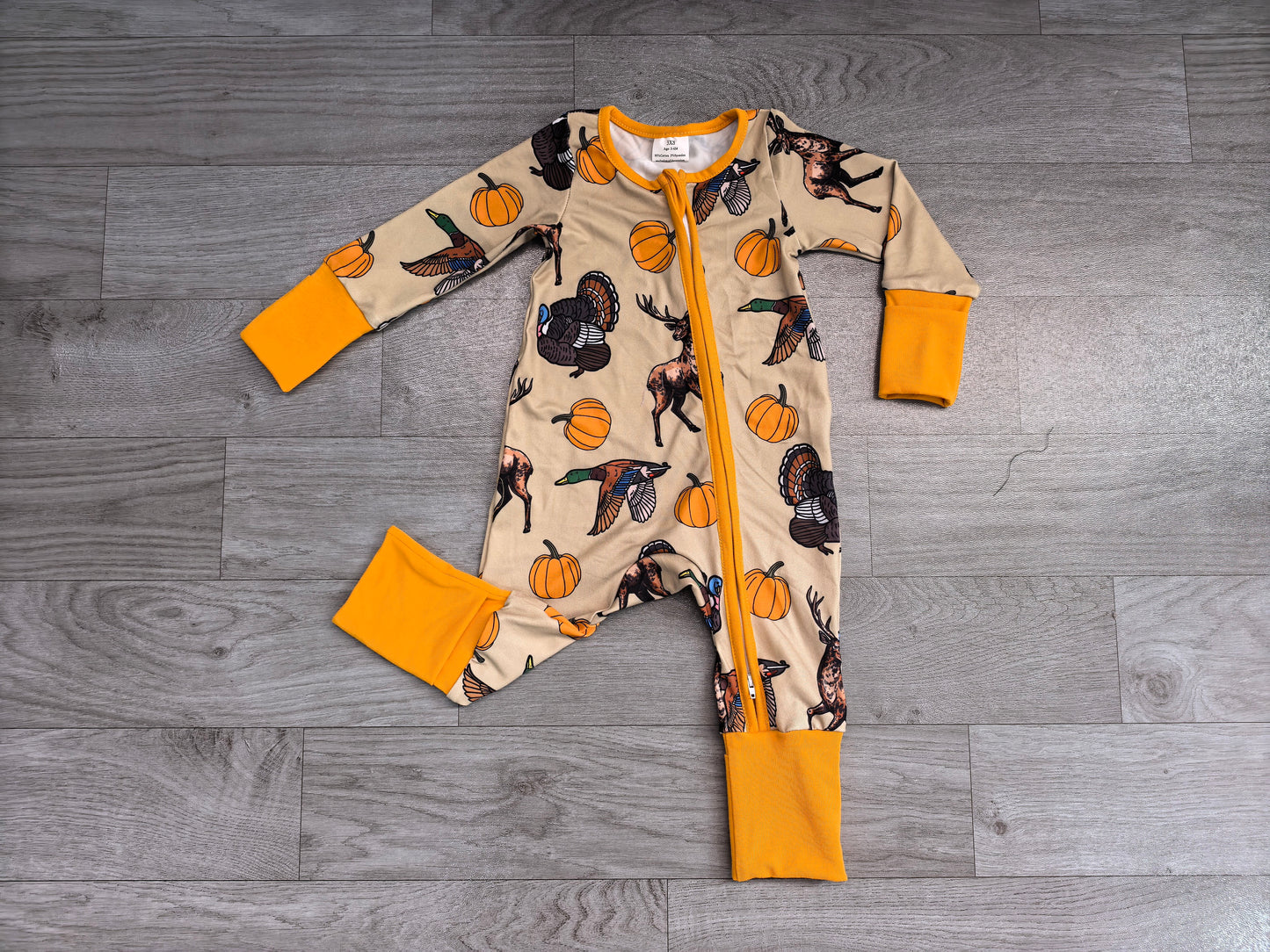 Baby Boys Pumpkins Turkey Ducks Deer Thanksgivings Two Way Zip Convertible Rompers Preorder LR3251