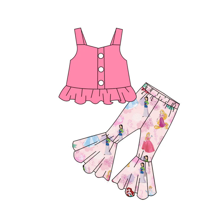 Preorder (moq 5) Girls Clothes sleeveless Top Princess Bell Pants Set