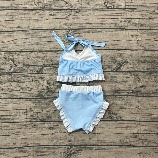 Baby Girls Swimwear Blue Strap Vest Bows Bummies 2 Pieces Swimsuits Preorder S0694