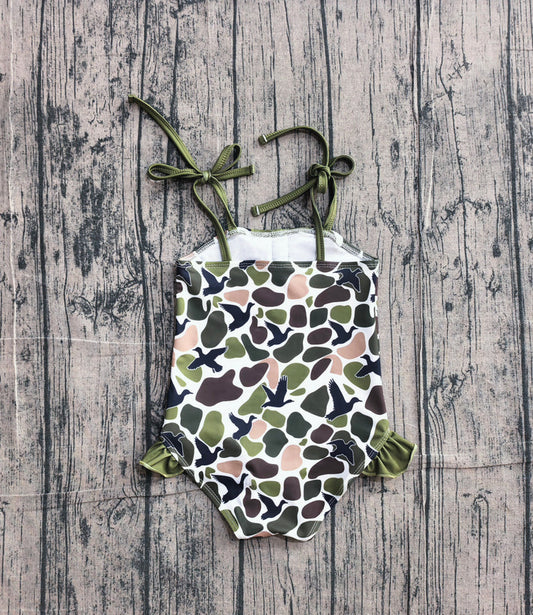 Baby Girls Strap Southern Green Camo Ducks Hunting Swimsuits Preorder S0744