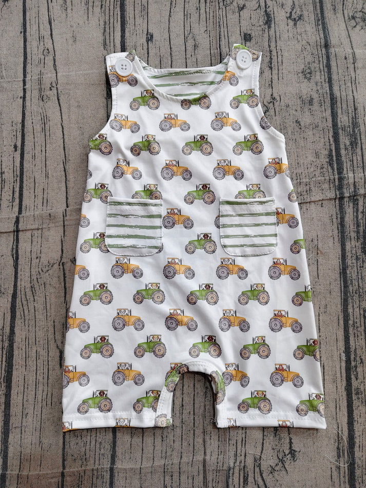 Baby Boys Farm Tractor Sleeveless Pockets Summer Rompers preorder SR1586