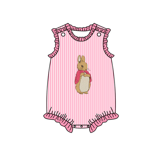 Baby Infant Girls Rompers Easter Pink Stripes Bunny Sleeveless Rompers preorder SR2041