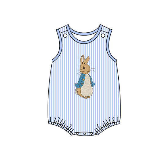 Baby Infant Boys Rompers Easter Blue Stripes Bunny Sleeveless Rompers preorder SR2042