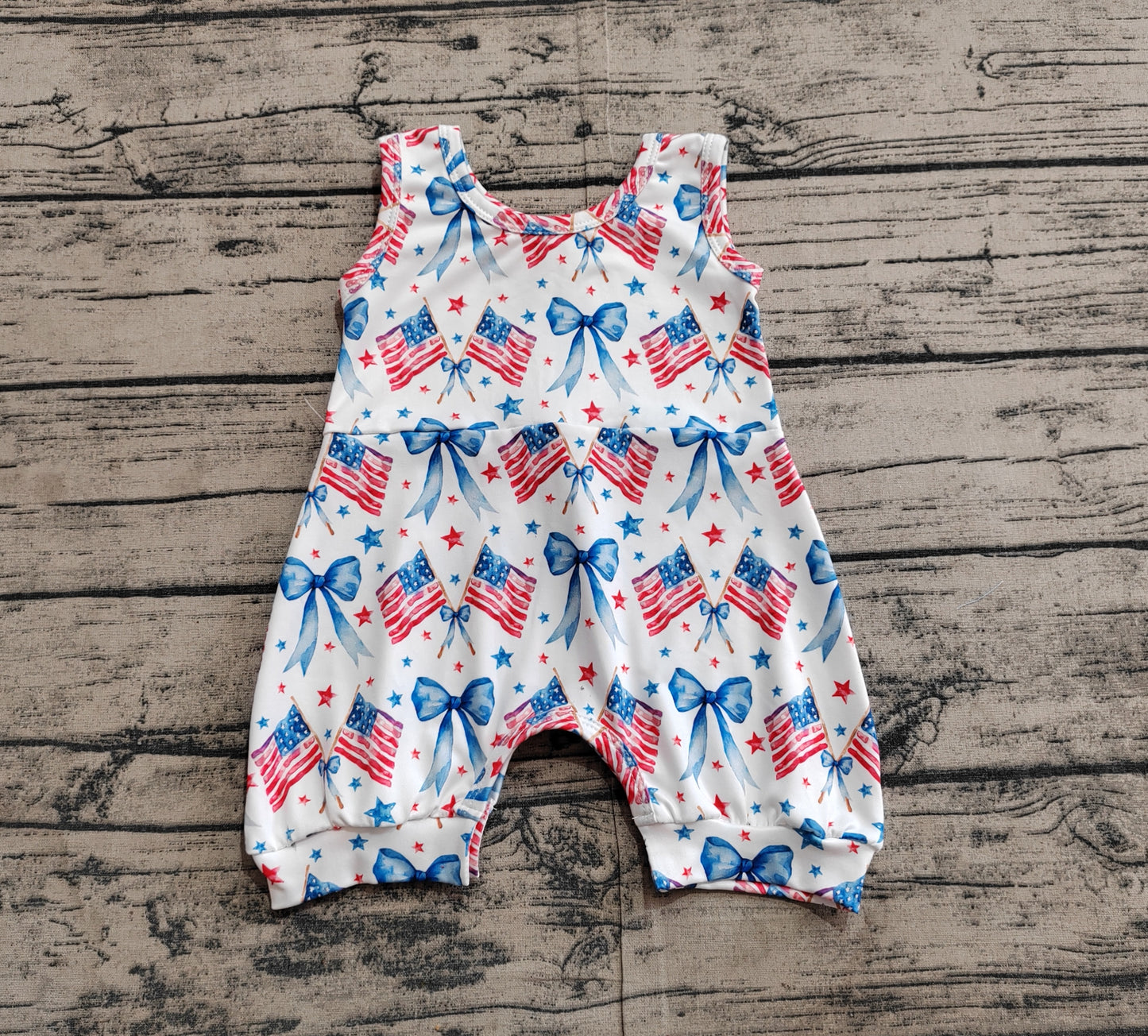 Baby Infant Girls Rompers 4th Of July Bows Flags Sleeveless Rompers Preorder SR2681 3.3