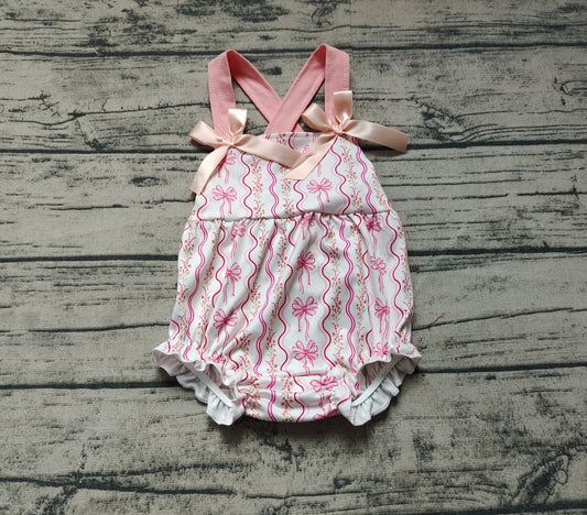 Baby Infant Girls Rompers Pink Flowers Bows Straps Rompers preorder SR2704