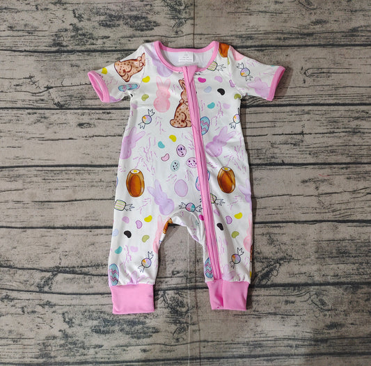 Baby Infant Girls Rompers Pink Easter Rabbits Zip Rompers preorder SR2712
