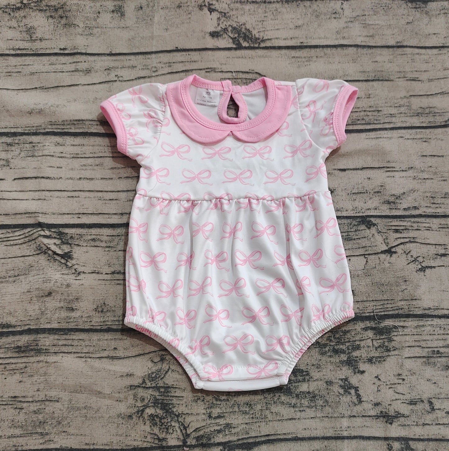 Baby Infant Girls Rompers Pink Short Ruffle Sleeves Bows Doll Collar Rompers Preorder SR2893 3.26