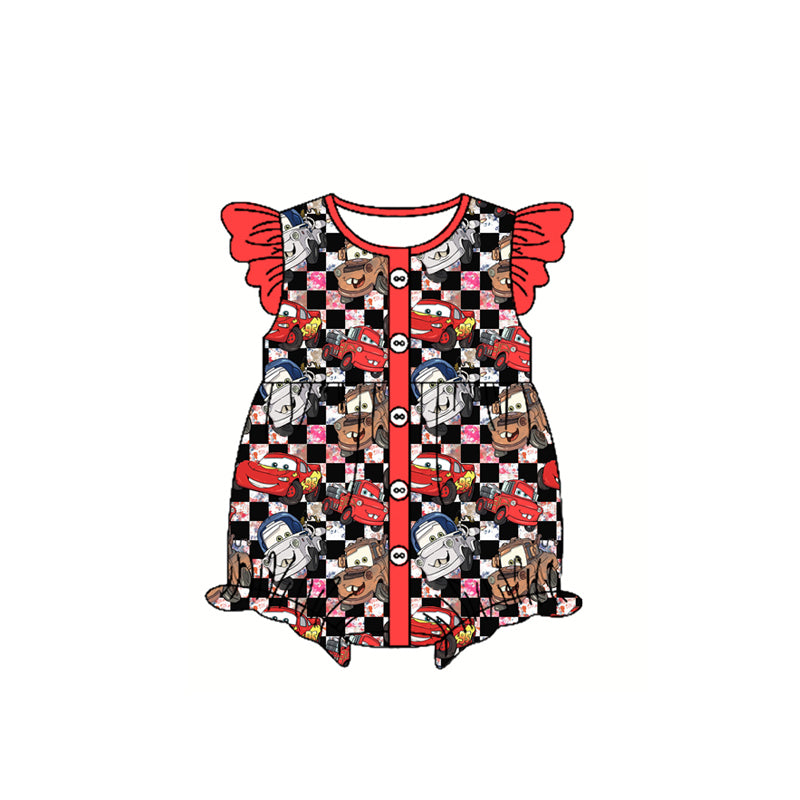 Baby Infant Girls Rompers Flutter Sleeves Button Black Plaid Ruffle Rompers Preorder SR2898 3.3
