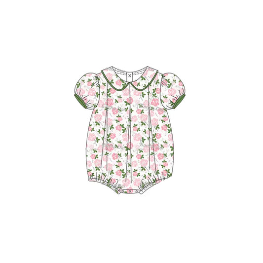 Baby Infant Girls Rompers Short Ruffle Sleeves Pink Floral Ruffle Rompers Preorder SR2930 3.6