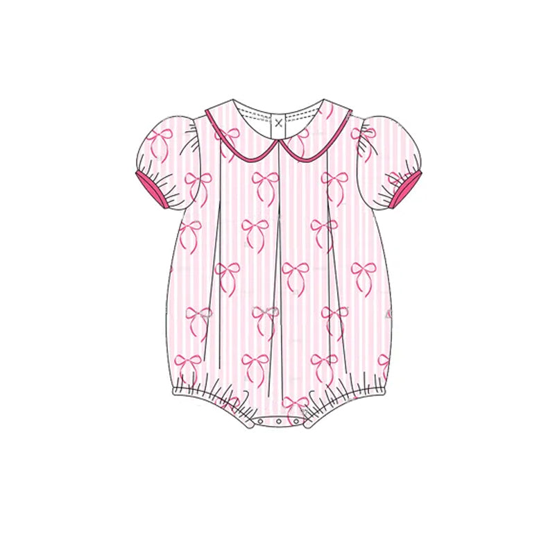 Baby Infant Girls Rompers Short Ruffle Sleeves Pink Stripe Bows Ruffle Rompers Preorder SR2931 3.6