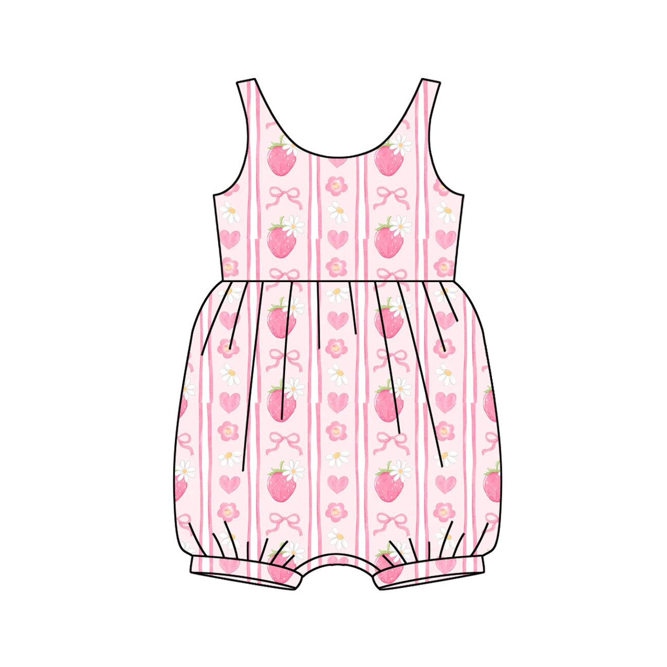 Baby Infant Girls Rompers Pink Sleeveless Bows Strawberry Stripe Ruffle Rompers Preorder SR2934 3.6