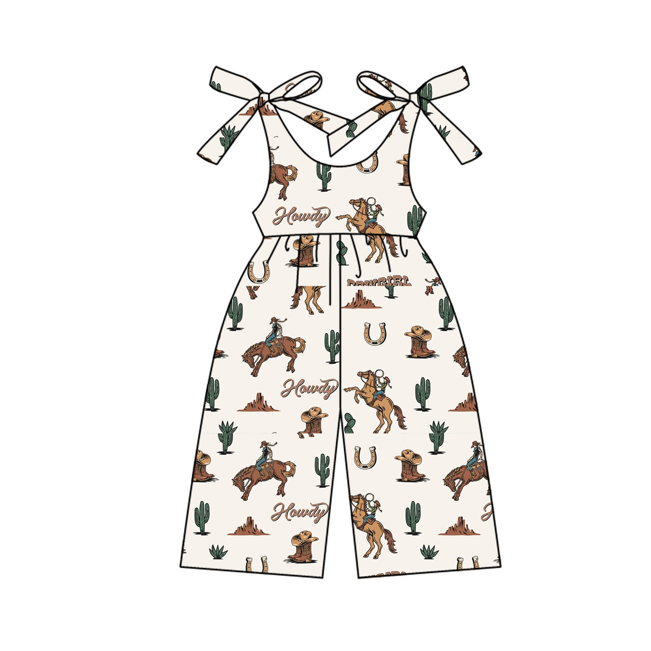 Baby Girls Jumpsuits Bows Strap Horse Rodeos Cactus Jumpsuits Preorder SR2969 3.14