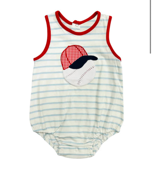 Baby Infant Boys Rompers Blue Stripe Sleeveless Baseball Hat Rompers Preorder SR2970 3.14