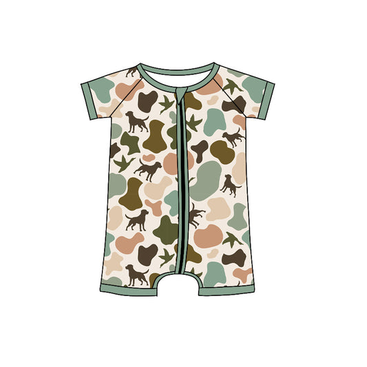 Baby Infant Boys Rompers Short Sleeves Green Dogs Ducks Camo Zipper Rompers Preorder SR2972