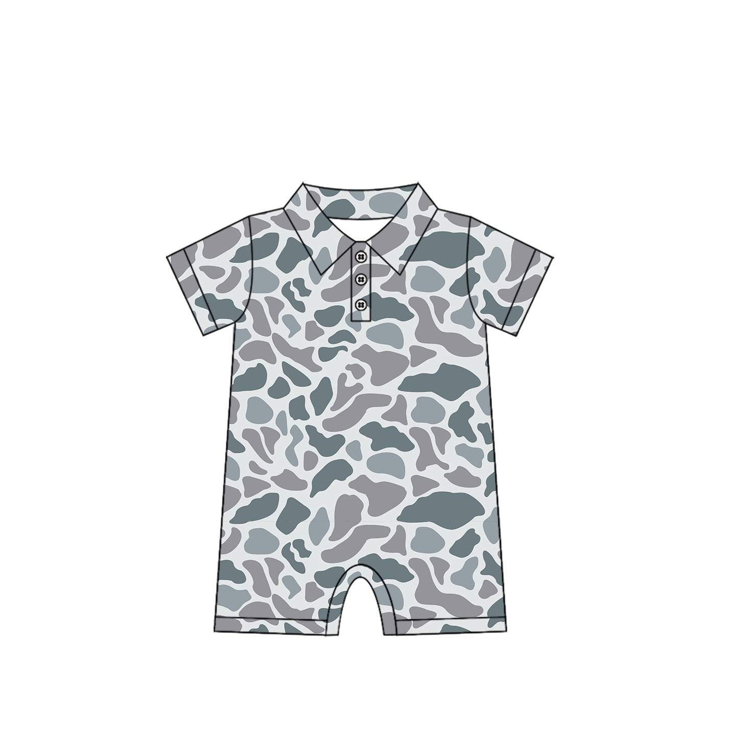 Baby Infant Boys Rompers Short Sleeves Gray Camo Button Rompers Preorder SR2973