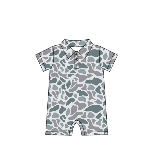 Baby Infant Boys Rompers Short Sleeves Gray Camo Button Rompers Preorder SR2973