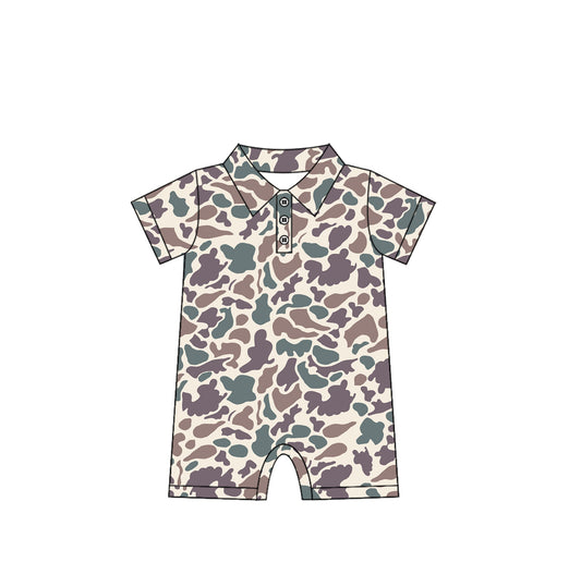 Baby Infant Boys Rompers Short Sleeves Lavender Camo Button Rompers Preorder SR2975 3.14