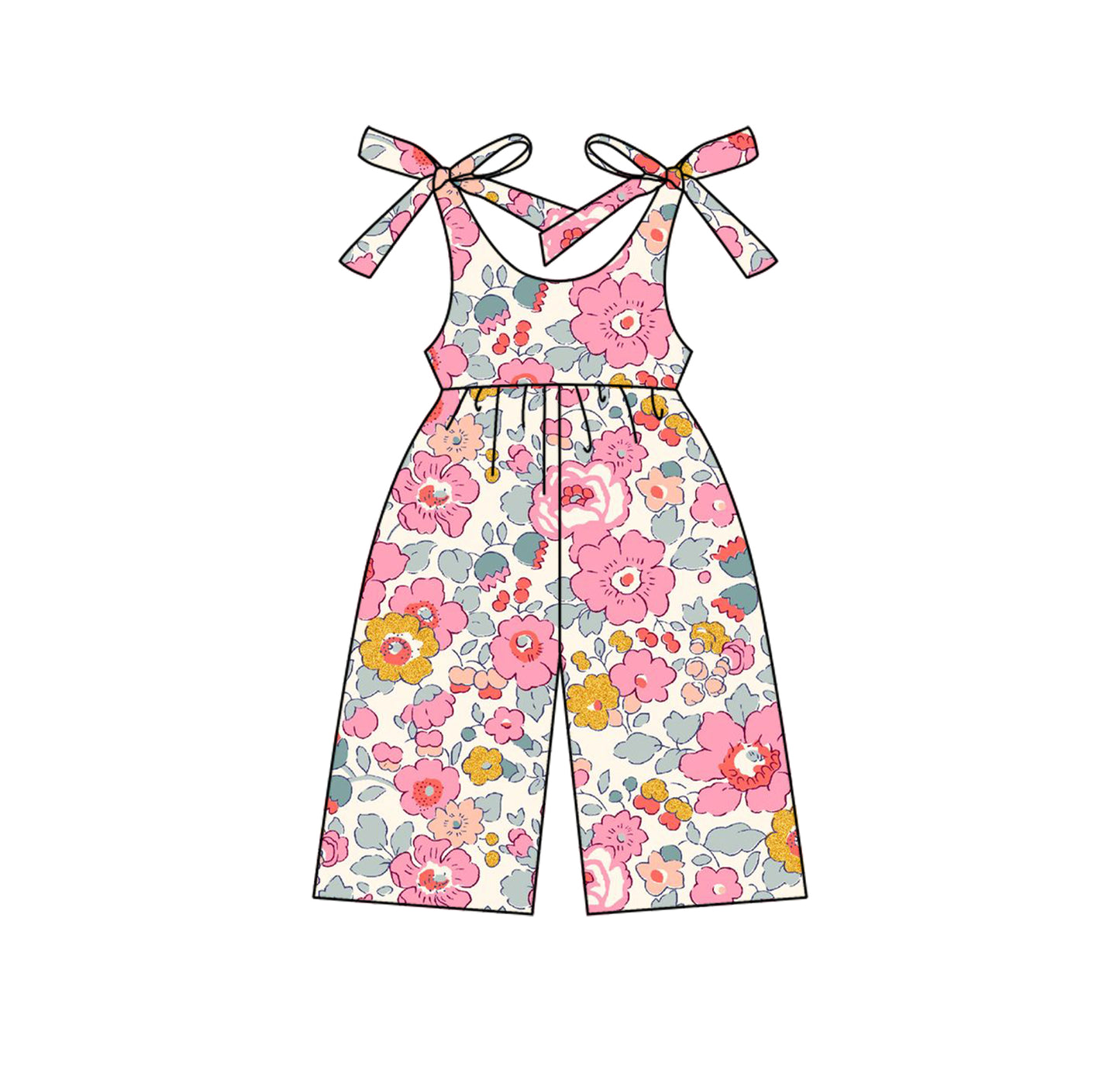 Baby Girls Jumpsuits Pink Bows Strap Floral Jumpsuits Preorder SR2984 3.17