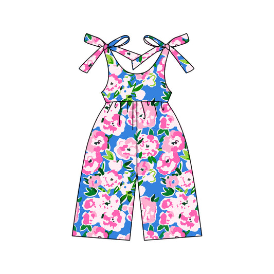 Baby Girls Jumpsuits Blue Bows Strap Watercolor Floral Jumpsuits Preorder SR2985 3.17