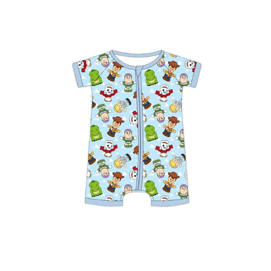 Baby Infant Boys Rompers Blue Short Sleeves Cartoon Dolls Zipper Rompers Preorder SR2988