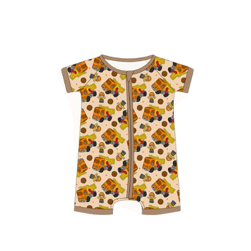 Baby Infant Boys Rompers Khaki Short Sleeves Scarecrow Trucks Zipper Rompers Preorder SR2989 3.15