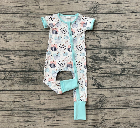 Baby Infant Girls Rompers Blue Short Sleeves Bows Pumpkins Zipper Rompers Preorder SR3109 8.2
