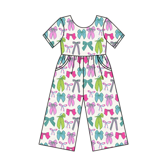Baby Girls Jumpsuits Short Sleeves Colorful Bows Pockets Pant Jumpsuits Preorder SR3143 5.30