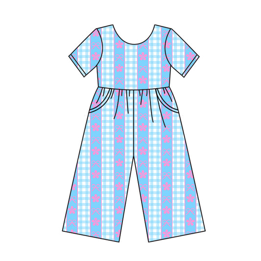 Baby Girls Jumpsuits Short Sleeves Blue Stripe Bows Flowers Pockets Pant Jumpsuits Preorder SR3146 5.30