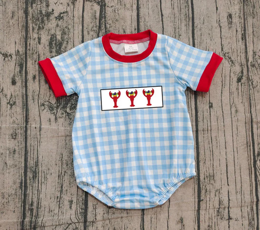 Embroidery Crayfishes Baby Boys Blue Checked Rompers Preorder 10.25