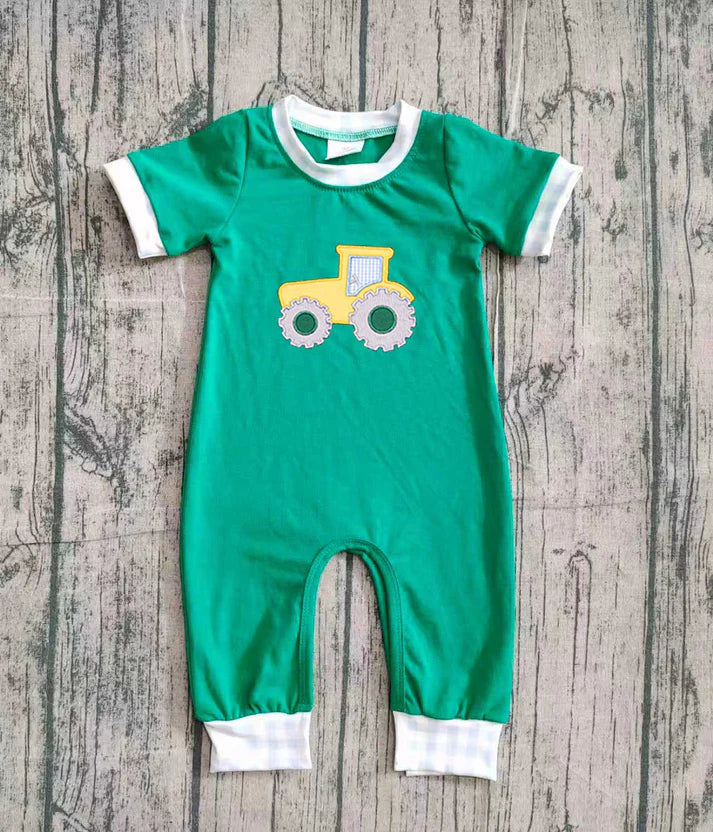 Embroidery Golf Truck Baby Boys Green Footie Rompers Preorder 10.25