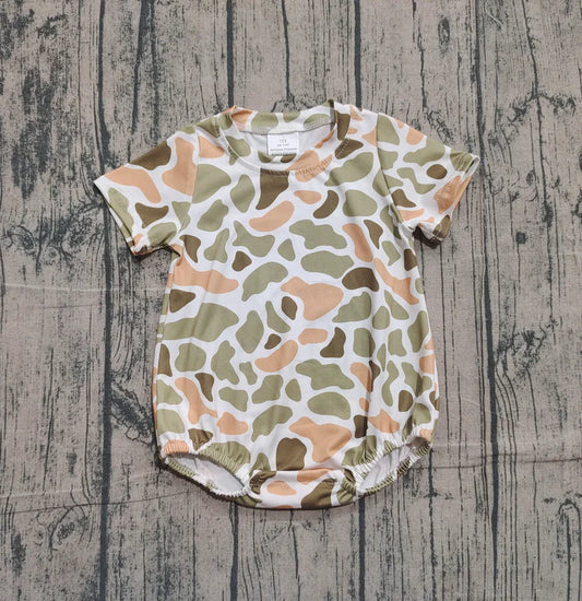 Baby Boys Green Orange Camo Short Sleeve Southern Rompers Preorder SR3452 11.15
