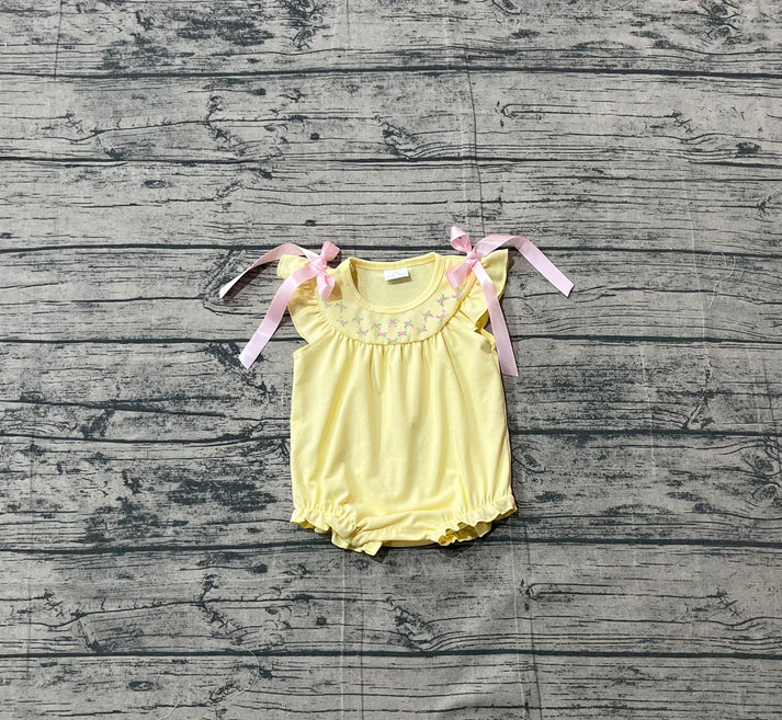 Baby Girls Pink Flowers Bows Flutter Sleeve Ruffle Rompers Preorder 1.14