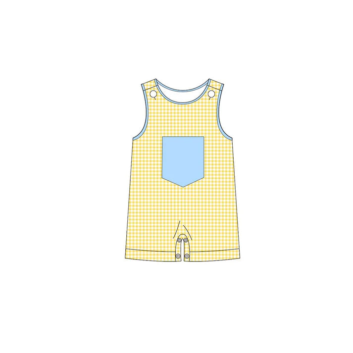 Baby Boys Sleeveless Yellow Checked Pockets Rompers Preorder 11.20