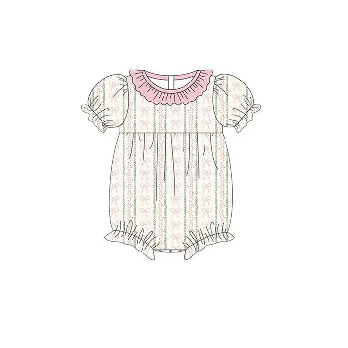 Baby Girls Pink Bows Flowers Stripe Ruffle Collar Rompers Preorder 11.20
