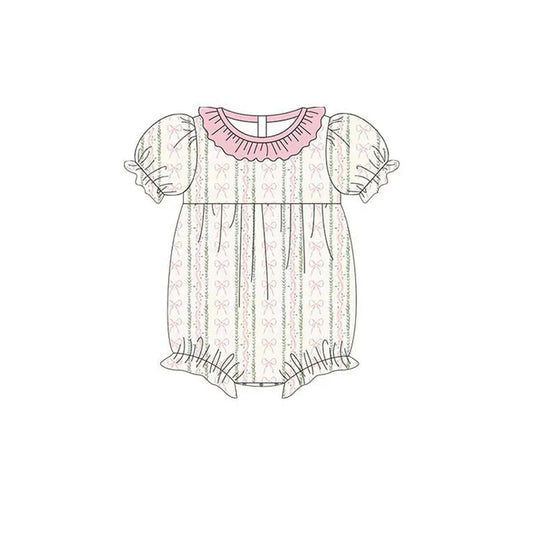 Baby Girls Pink Bows Flowers Stripe Ruffle Collar Rompers Preorder 11.20