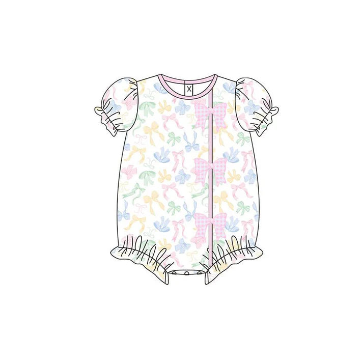 Baby Girls Colorful Bows Button Ruffle Rompers Preorder 11.20