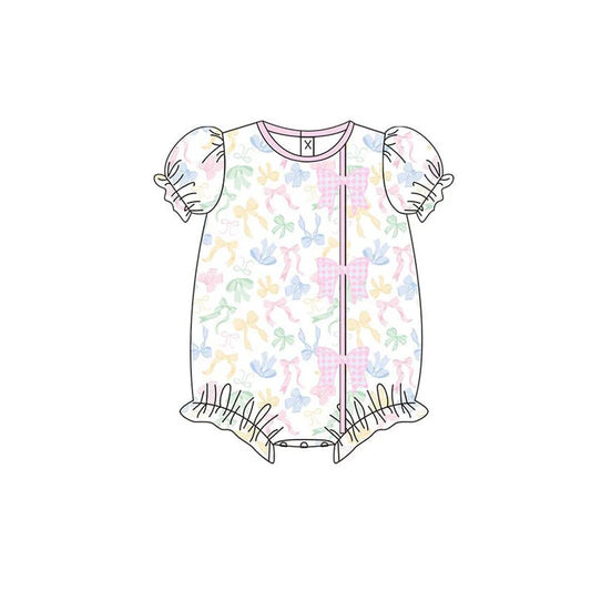 Baby Girls Colorful Bows Button Ruffle Rompers Preorder 11.20