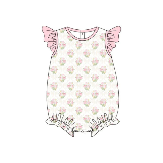 Baby Girls Flutter Sleeve Flowers Checked Ruffle Rompers Preorder 11.20