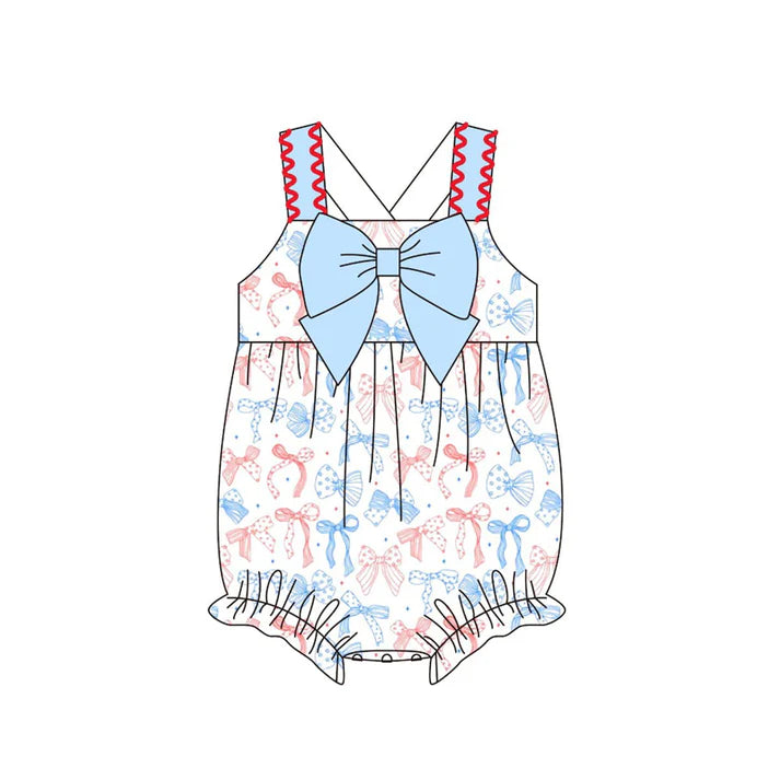 Baby Girls Strap Stars Bows 4th of July Ruffle Rompers Preorder 11.20
