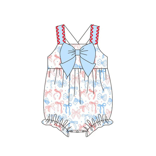 Baby Girls Strap Stars Bows 4th of July Ruffle Rompers Preorder 11.20
