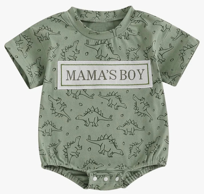 Baby Mama's Boys Dinosaurs Western Green Short Sleeve Rompers Preorder 11.29