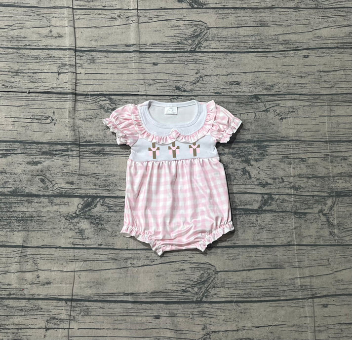 Embroidery Crosses Baby Girls Collar Pink Checked Easter Ruffle Rompers Preorder 1.14