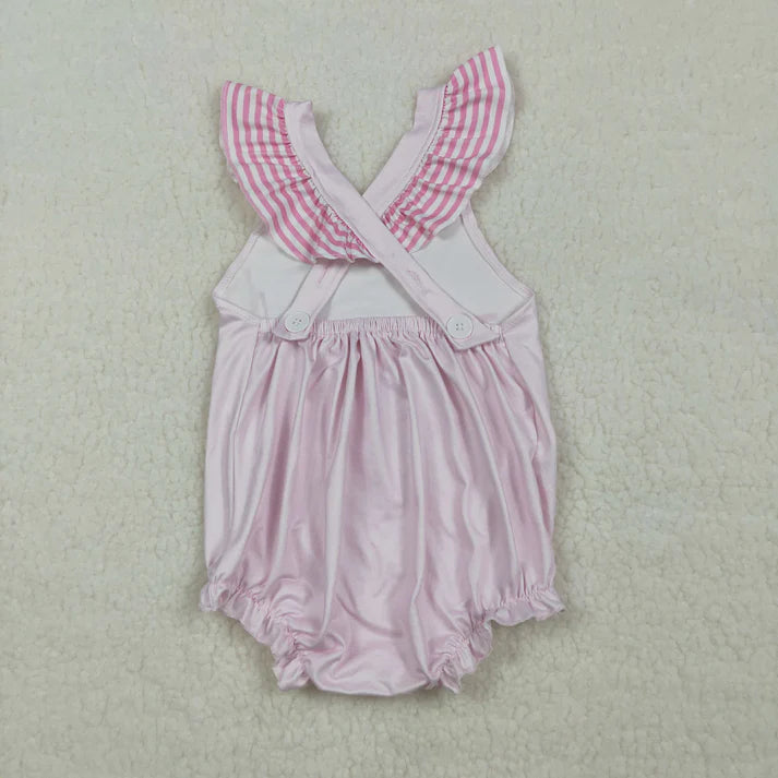 Sibling Clothing Baby Girls Pink Stripe Best Day Ever Tunic Ruffle Short Clothes Set Back Bow Rompers